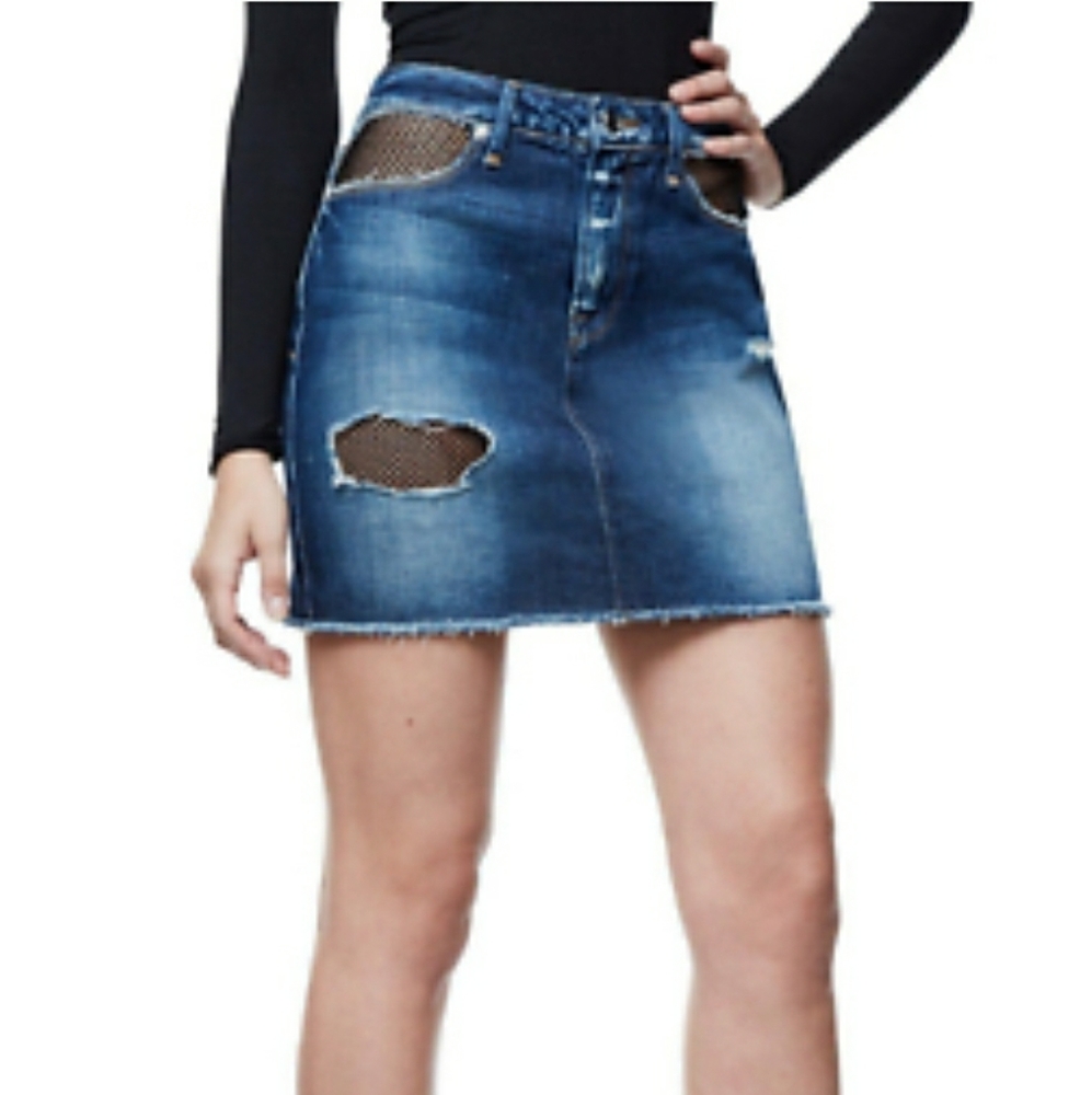 Good American Fishnet Denim Mini Skirt